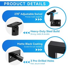4 PCS Black Handrail Brackets Adjustable Staircase Wall Mounted Stair Railing
