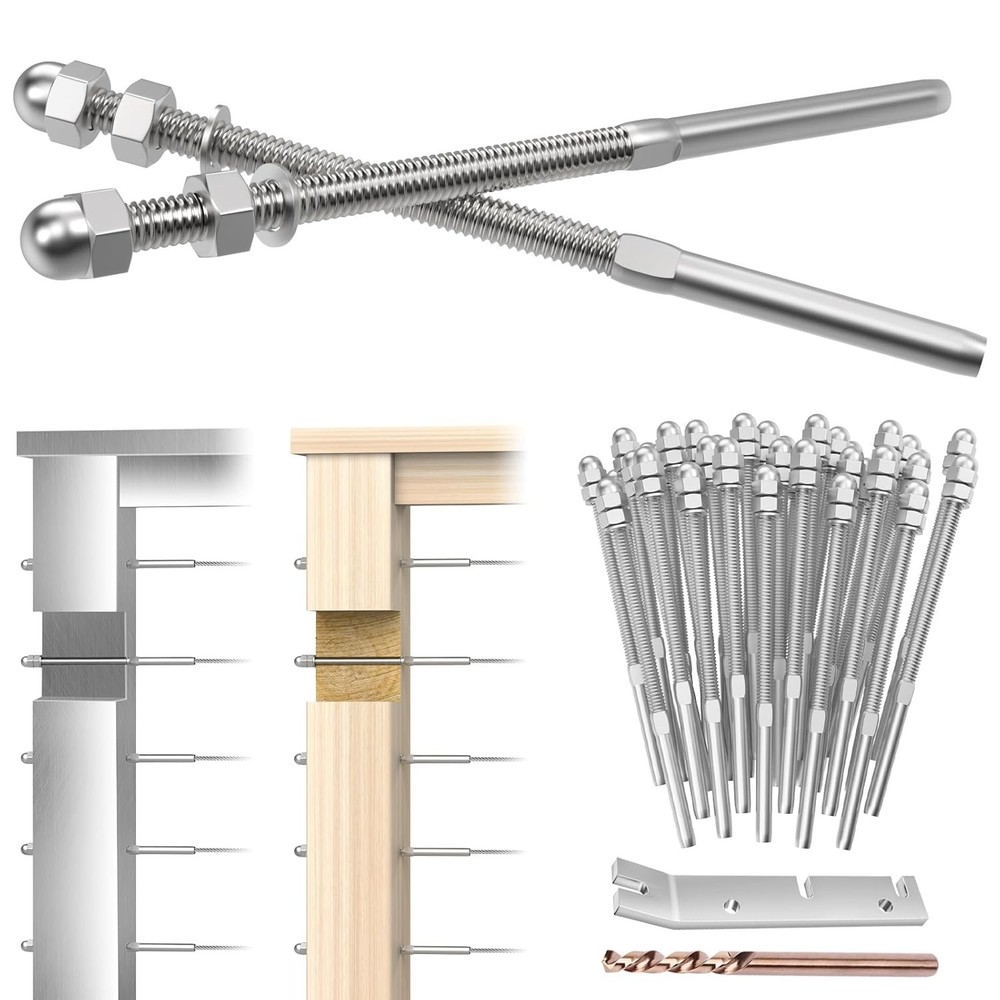 50 Pack Cable Railing Kit, 4×4 Swage Threaded Stud Tension End Fitting Terminal