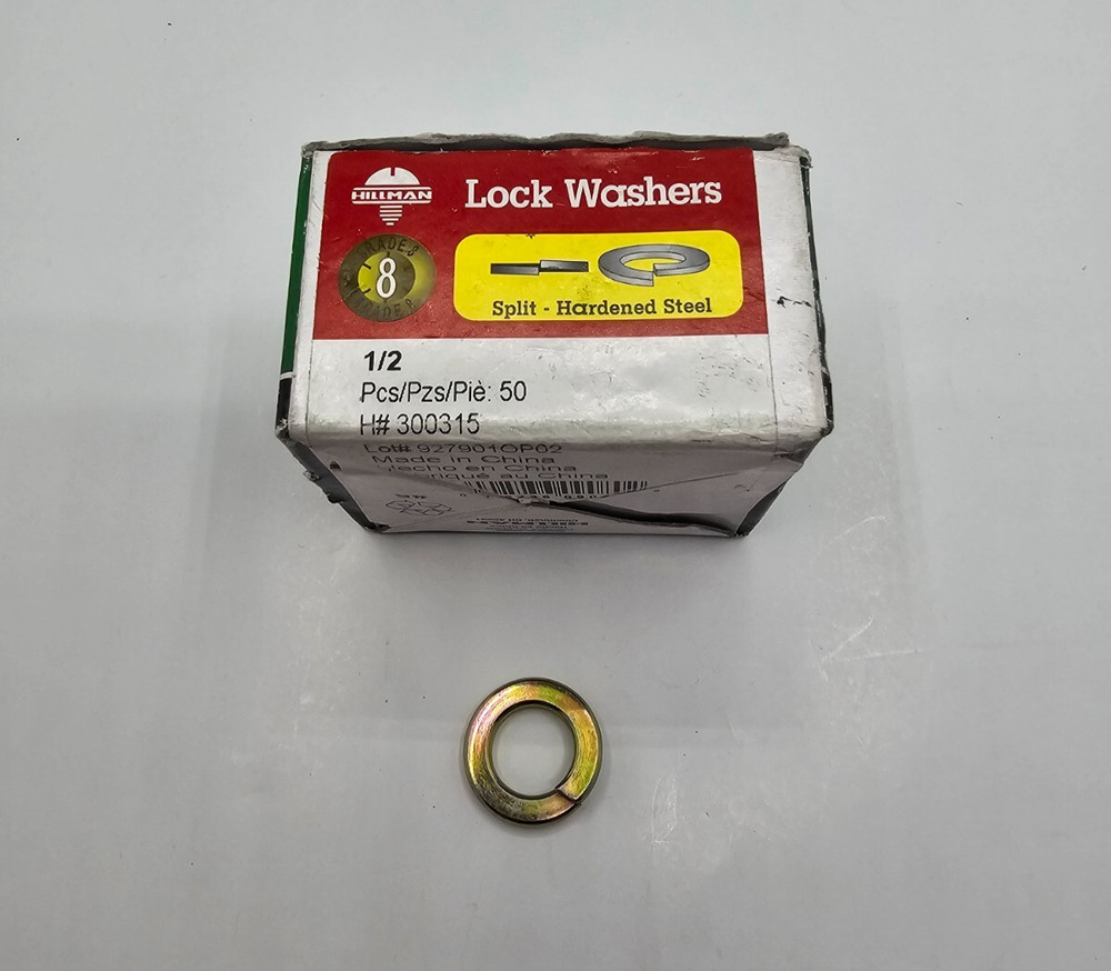 (QTY 100) Split Lock Washers, Zinc-Plated Steel Yellow Dichromate,1/2-In. 300315