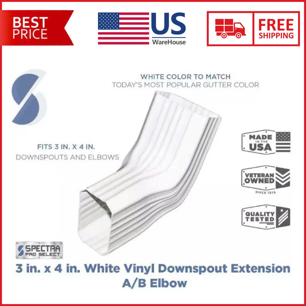 3 In. X 4 In. White Vinyl Downpipe – A/B Elbow
