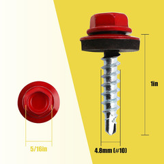 300Pcs #10 X 1 Red Hex Head Self-Drilling Metal Roofing Screws, EPDM Washer, Col