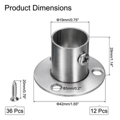12Pcs Stainless Steel Closet Rod Brackets 3/4 Inch Silver Tone