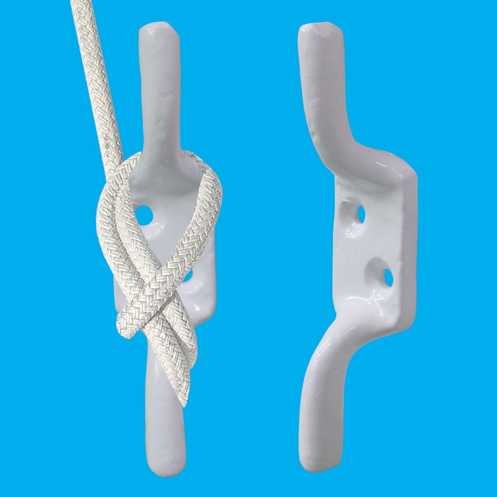 4x 100mm (4″) White Cast Iron Cleat Hook, Flag Pole Rope Halyard Washing Line