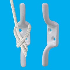 4x 100mm (4″) White Cast Iron Cleat Hook, Flag Pole Rope Halyard Washing Line