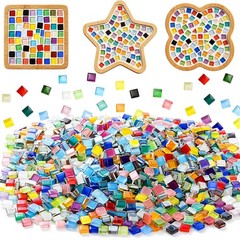 Honeydak 3.3 Lb/1500 Pcs Glass Mosaic Tiles Square Colorful Mosaic Tiles Bulk…