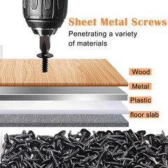 180Pcs #8 Self Tapping Screws for Metal, Sheet Metal Screws, 410 Stainless Steel