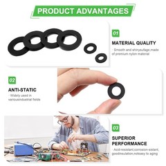650-Pieces Nylon Flat Washer M3, M4, M5, M6, M8, M10, M12 millimeters, Black