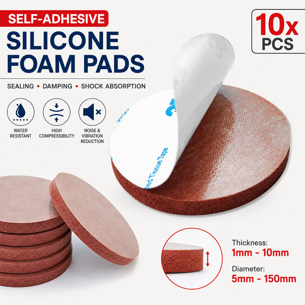 10x Self-Adhesive Silicone Foam Pads 5–150mm | 1–10mm Sealing & Damping Washers