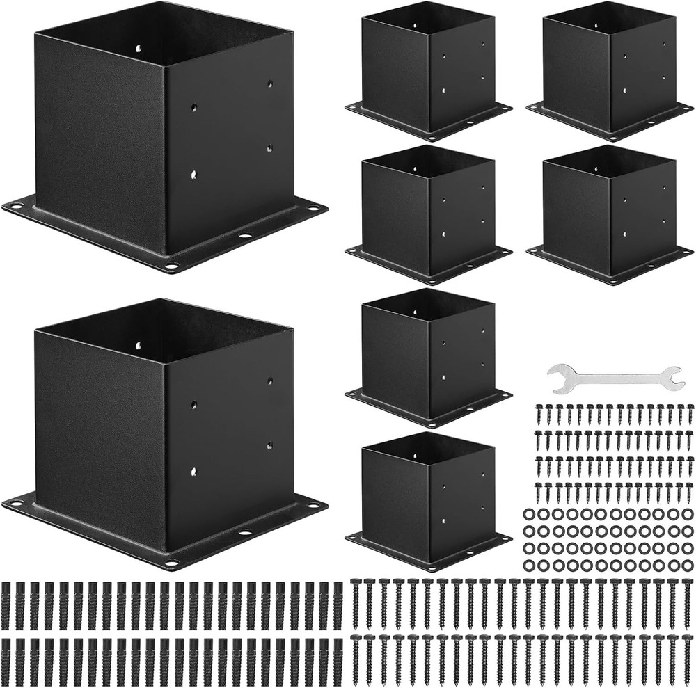 VEVOR 4×4 Post Base 8 Pcs, Inner Size 3.6×3.6 inch / 92×92 mm Post Brackets, Hea