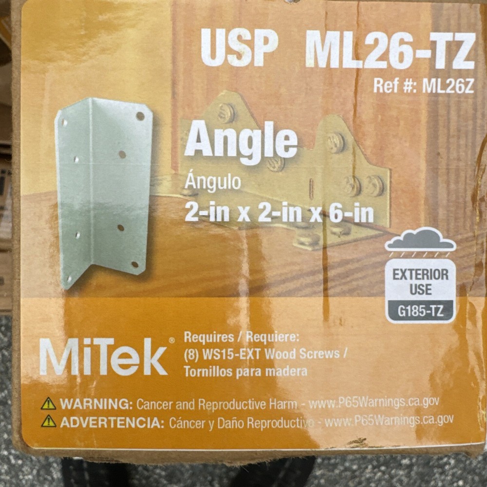 Box of 15 MiTek USP ML26-TZ Ref #: ML26Z Outdoor Use Angle Bracket 10-1/2 pounds