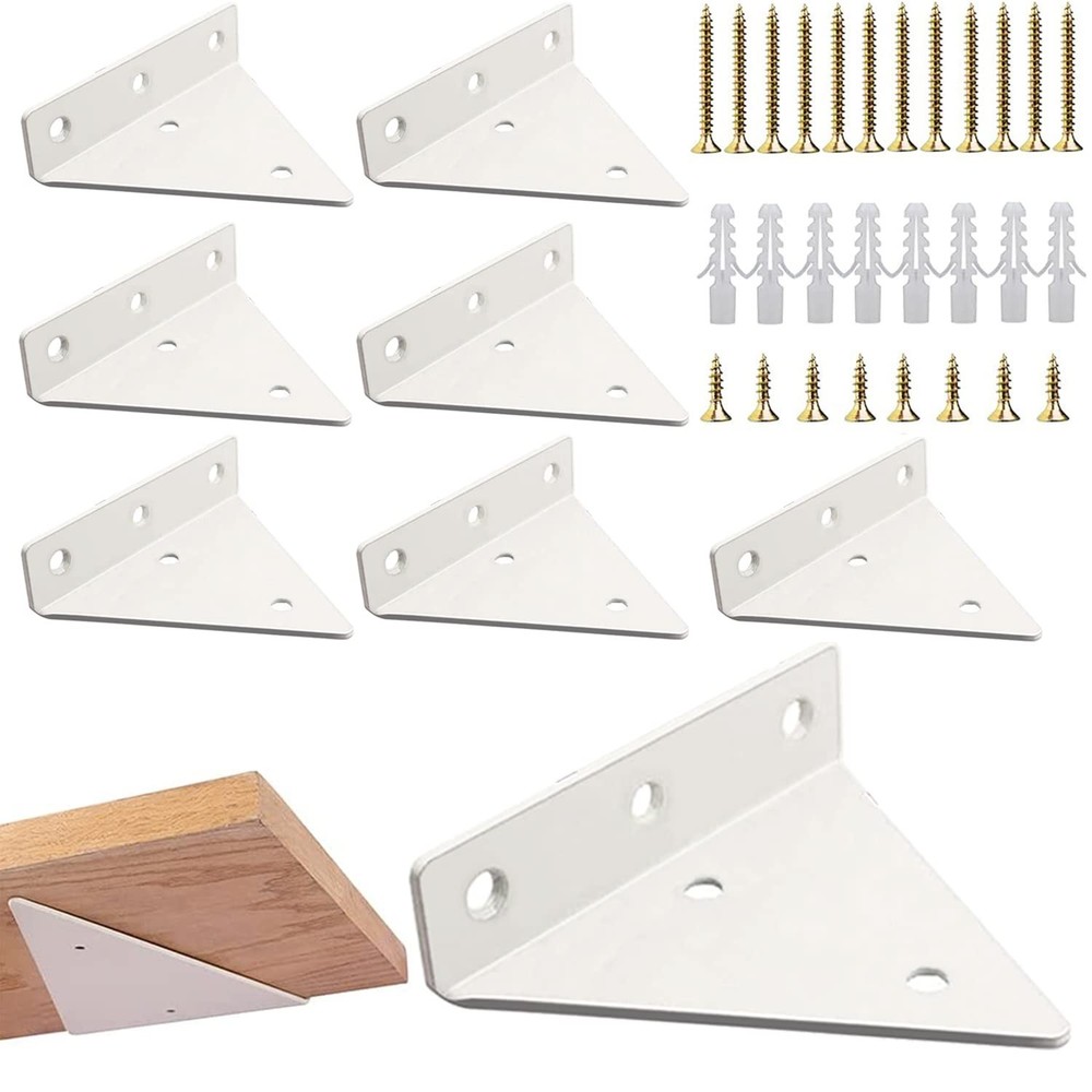 White Floating Shelf Bracket 8 Pcs for Wood Shelves, 4 x 3 Inches With 2 Inch…