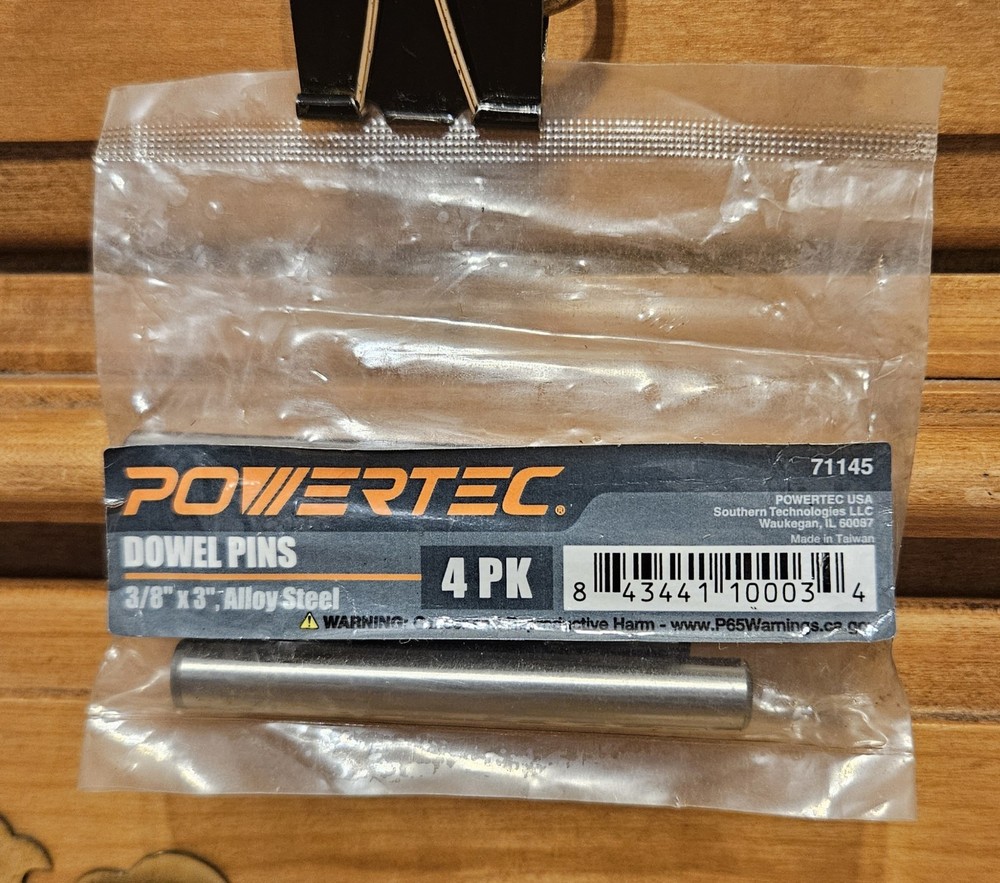 POWERTEC 71145 Hardened Steel Dowel Pins 3/8-Inch for Accurate Alignment, 4-PK