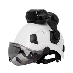 Site safety helmet, built-in visor, glasses, earplugs, standard C