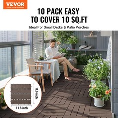 Interlocking Deck Tiles Plastic Wood, 10 Pack,12″x12″ 10 sq. ft Waterproof Outdo