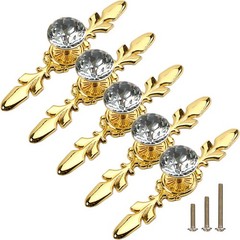 ESreake 5 Pack Gold Diamond Clear Crystal Glass Decorative Knobs 5 Pack,