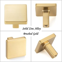 30 Pack Brushed Gold Cabinet Knobs 1-1/8 Inch Square Drawer Handles Solid Metal