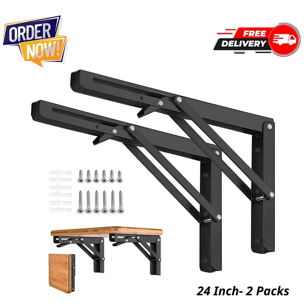 24 Inch Heavy Duty Folding Shelf Brackets 2 Pcs Metal Collapsible Triangle