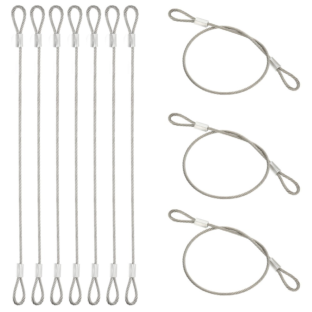 10 Pcs Dia. 1.5mm 12″ Long Stainless Security Ropes with Double Loops, Silver