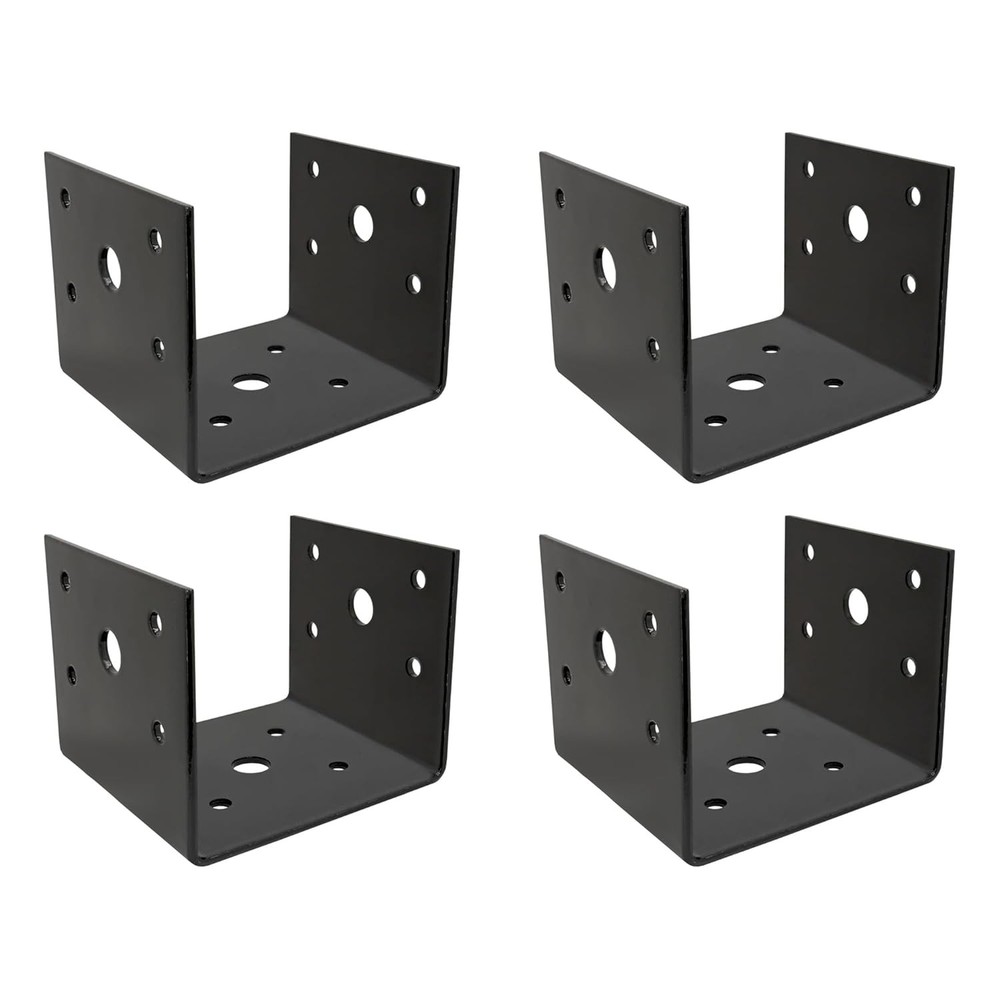 4×4 Deck Post Concrete Anchor Connector Bracket, Fence Post Base, Black Powder-C