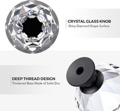 Ravinte 3 Pack Crystal Drawer Knobs – Glass Cabinet Knobs, Diamond Black