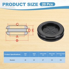 20 Pcs 7/8 Inch Desk Grommet Round Double-Sided Cables Grommet Black