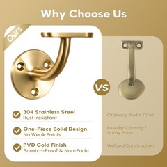 Heavy Duty Gold Handrail Brackets for Indoor Stairs, 304 Stainless Steel Stair R