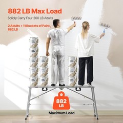 Work Platform, 4 Gear Adjustable Height, Folding Alloy Steel Step Ladder, Portab