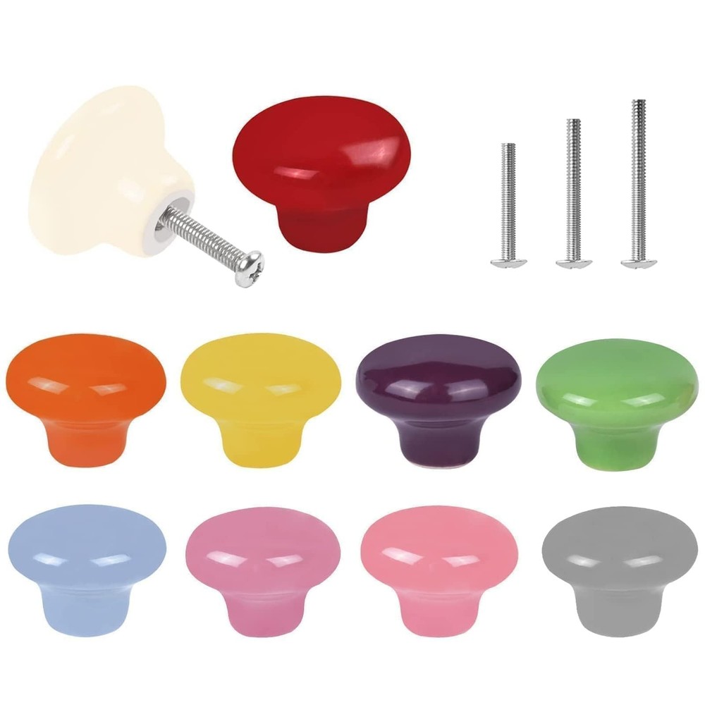 OctinPris 10x Colorful Cute Glossy Ceramic Knobs Round-10pack, Round-10pack