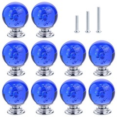 IEIK 10 PCS Crystal Cabinet Knobs Round Glass Bubbles Dresser Royal Blue