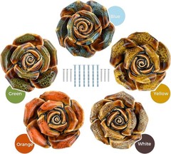 Yetaha 6 Pack Retro Rose Dresser Knobs, Vintage Floral Drawer Pulls, White