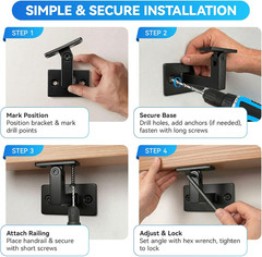 Adjustable Black Handrail Brackets – 6 Pack for Stairs & Corridors