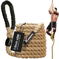 Keepark Climbing Rope, 1.5 Inch Diameter 20FT Length Gym 6m, Brown