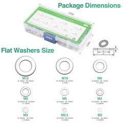 304 Stainless Steel Flat 580PCS Washers, Silver Washers