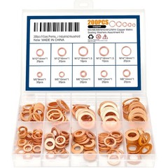 200pcs Copper Crush Metric Washers Assortment Kit Flat Sealing Washer M5 M6…