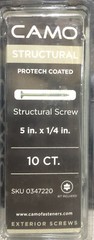 Camo 5” Long x 1/4” Star Flat Head Structural Screws 10 pk With Bit