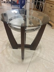 24″ Round Side Table Glass End Table with Tempered Glass Top Cross