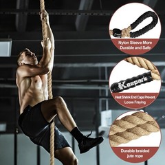 Keepark Climbing Rope, 1.5 Inch Diameter 20FT Length Gym 6m, Brown