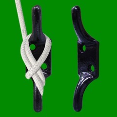 4x 100mm (4″) Black Cast Iron Cleat Hook, Flag Pole Rope Halyard Washing Line