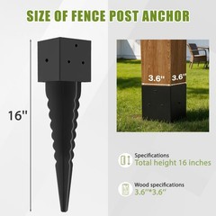 4×4 Fence Post Anchor 16″ Actual 3.6″x3.6″ Ground Spike – No Dig Easy Install