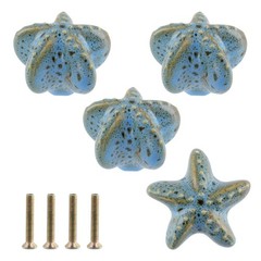 UTALIND 4 Pcs Starfish Drawer Knobs Door Kitchen Cabinet Sky Blue