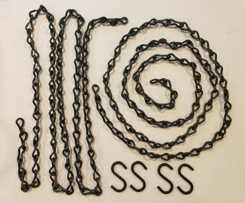 Jack Chain Black #12 -(2) 5′ lengths w/ (4) S-Hooks, For Light fixtures and more