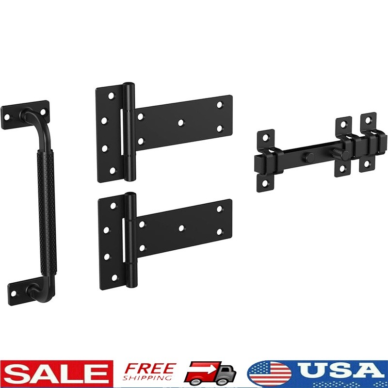 Industrial Black Gate Kit Weatherguard Protection Pull Latch Hinges Easy Install