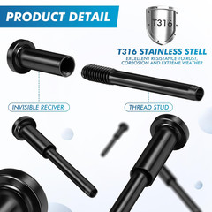 100 Pack Invisible Cable Railing Kit, T316 Stainless Steel 1/8″ Invisible Receiv