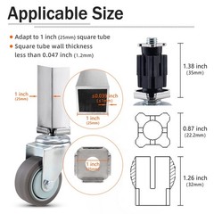 Yajiyo 3Inch Plug-In Casters Silent High Load Capacity 4Pcs Set 1 Square Tube