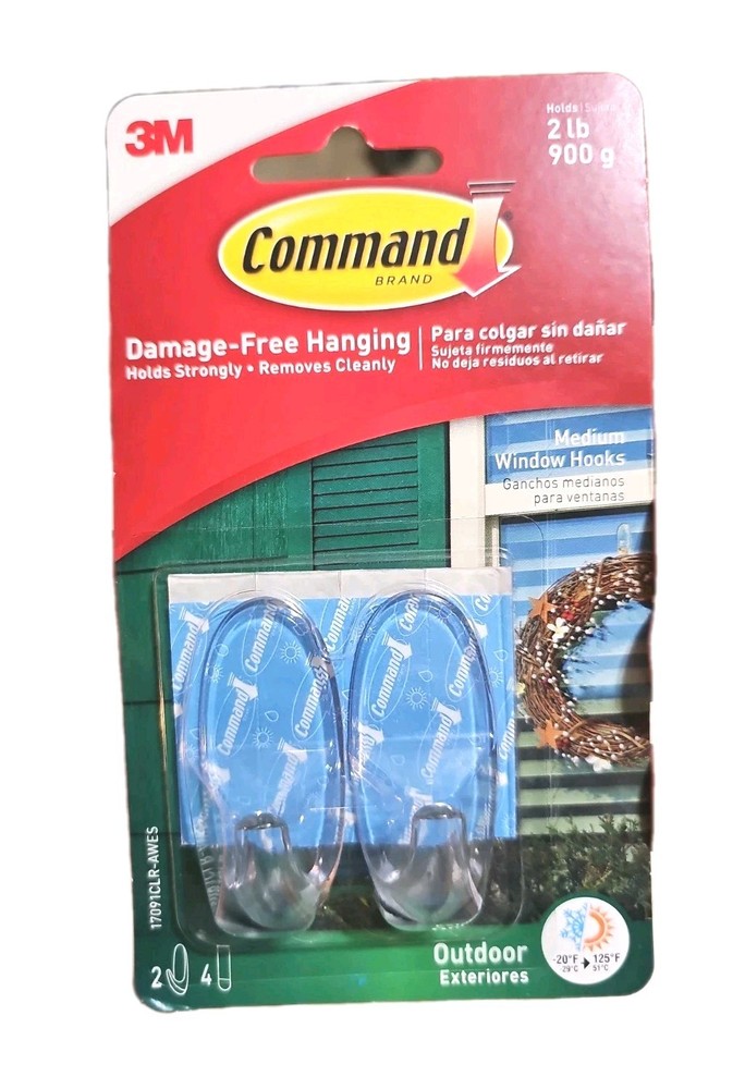 3M Command Outdoor Medium Clear Window Hooks, 17091CLR-AWES, 2-lb Hold {II}