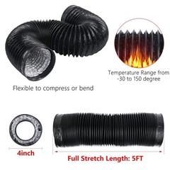 CABAX 4 Inch 5 Feet Air Ducting, Flexible Black Aluminum Vent Hose for HVAC V…