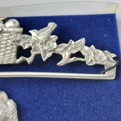 Bell Pull Holly Apple Basket Silver Tone Metal Decor 6 Inch Lot x2 Vintage