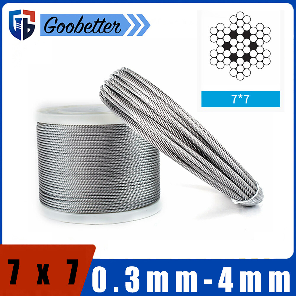 0.3-4mm 304 Stainless Steel Wire Rope Marine Grade Metal Cable 7 x 7 Clothesline