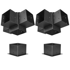 6×6 Pergola Bracket Kit: 2-Pc 4-Way Steel Corner Brackets w/ Drain Holes