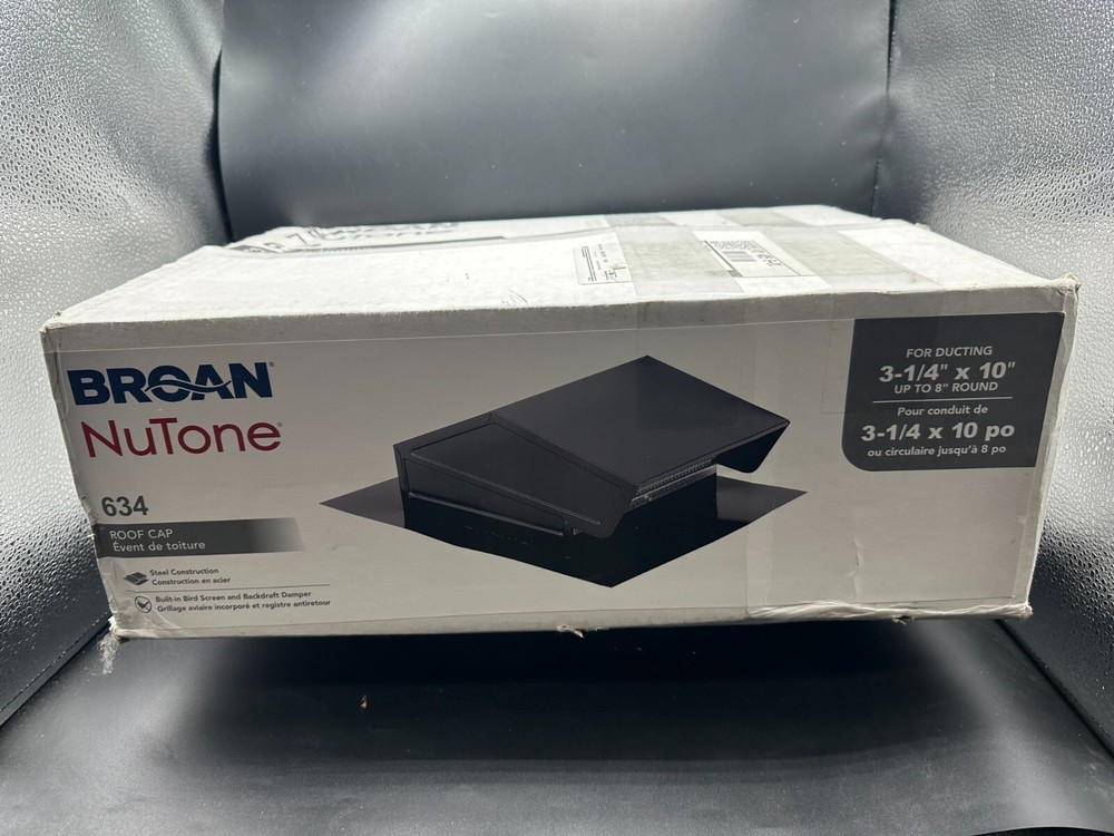 Broan NuTone Roof Cap with Built-In Damper for 3-1/4″ x 10″ in Black Steel